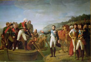 Afscheid van Napoleon I (1769-1821) en Alexander I (1777-1825) na de Vrede van Tilsit, 9 juli 1807